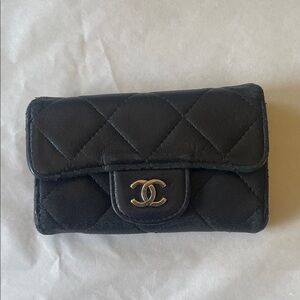 CHANEL Black Quilted Leather key holder